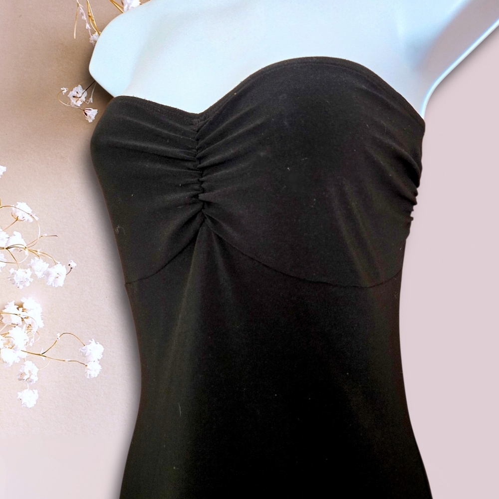 Sabora Black strapless midi dress w silver floral embroidery high-low hem Size L - Picture 4 of 9